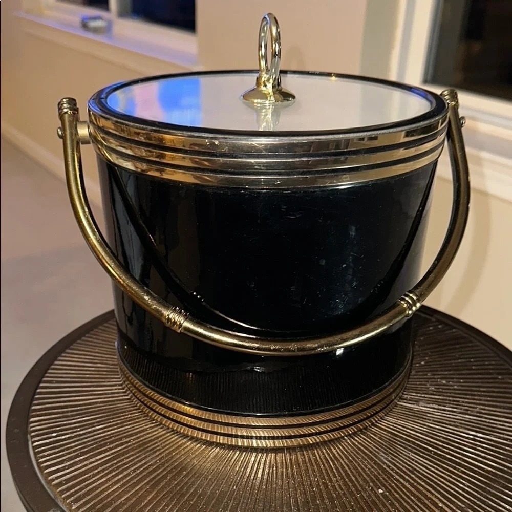 Shelton Vintage Black and Gold Ice Bucket with Handle